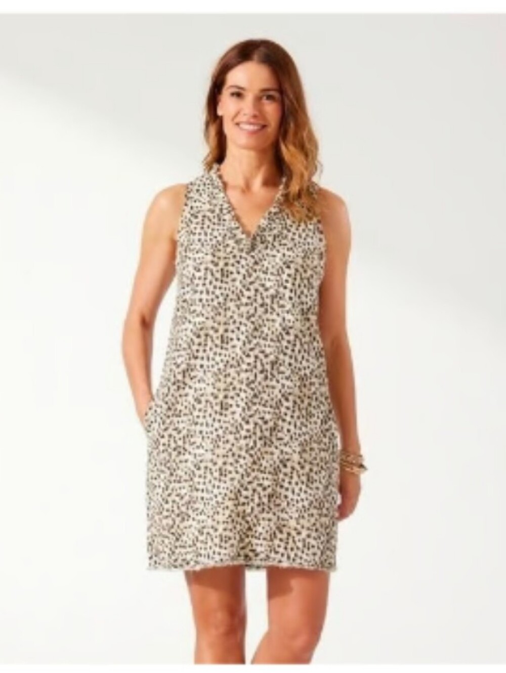 Tommy Bahama Two Palms Leopard Print V-Neck Shift Dress - Beige/Black Size XXS